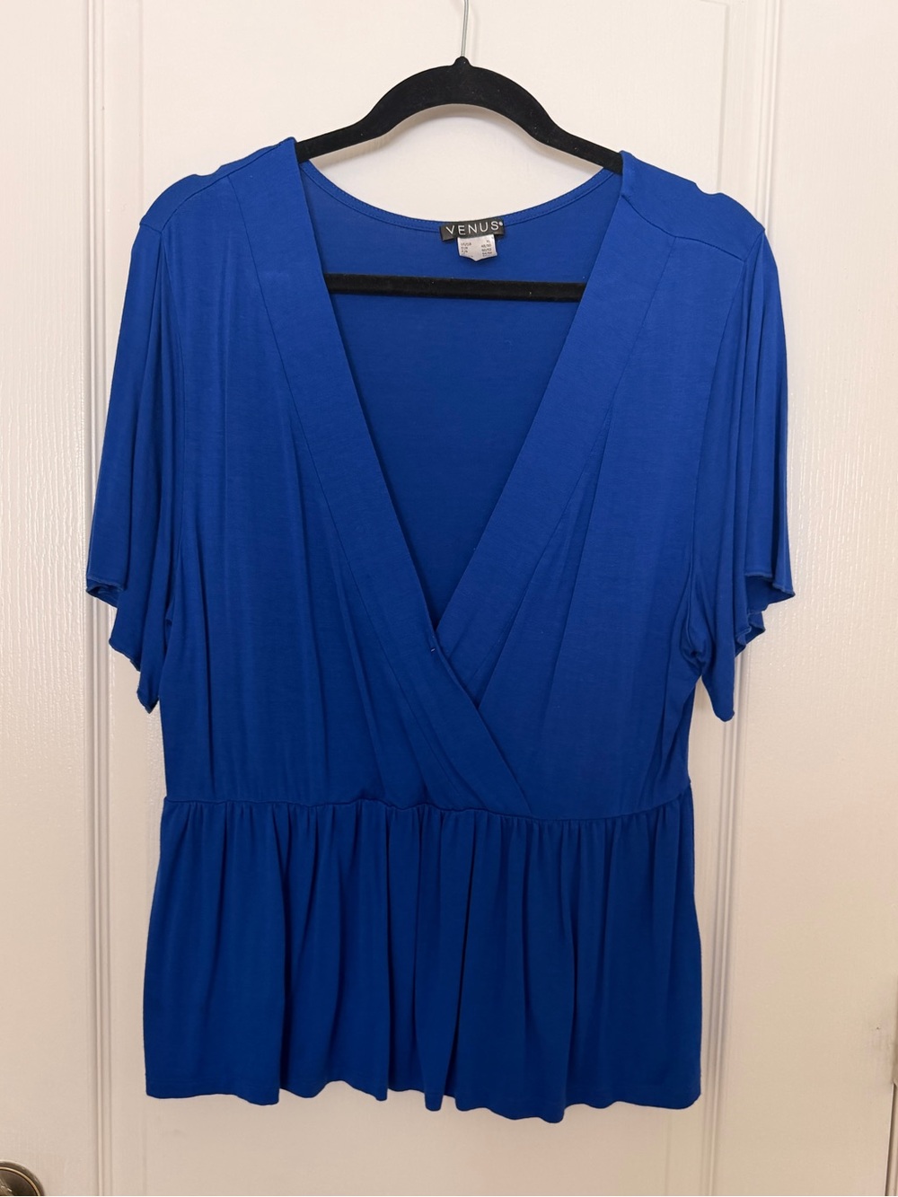 VENUS Cobalt Blue Surplice Peplum Top